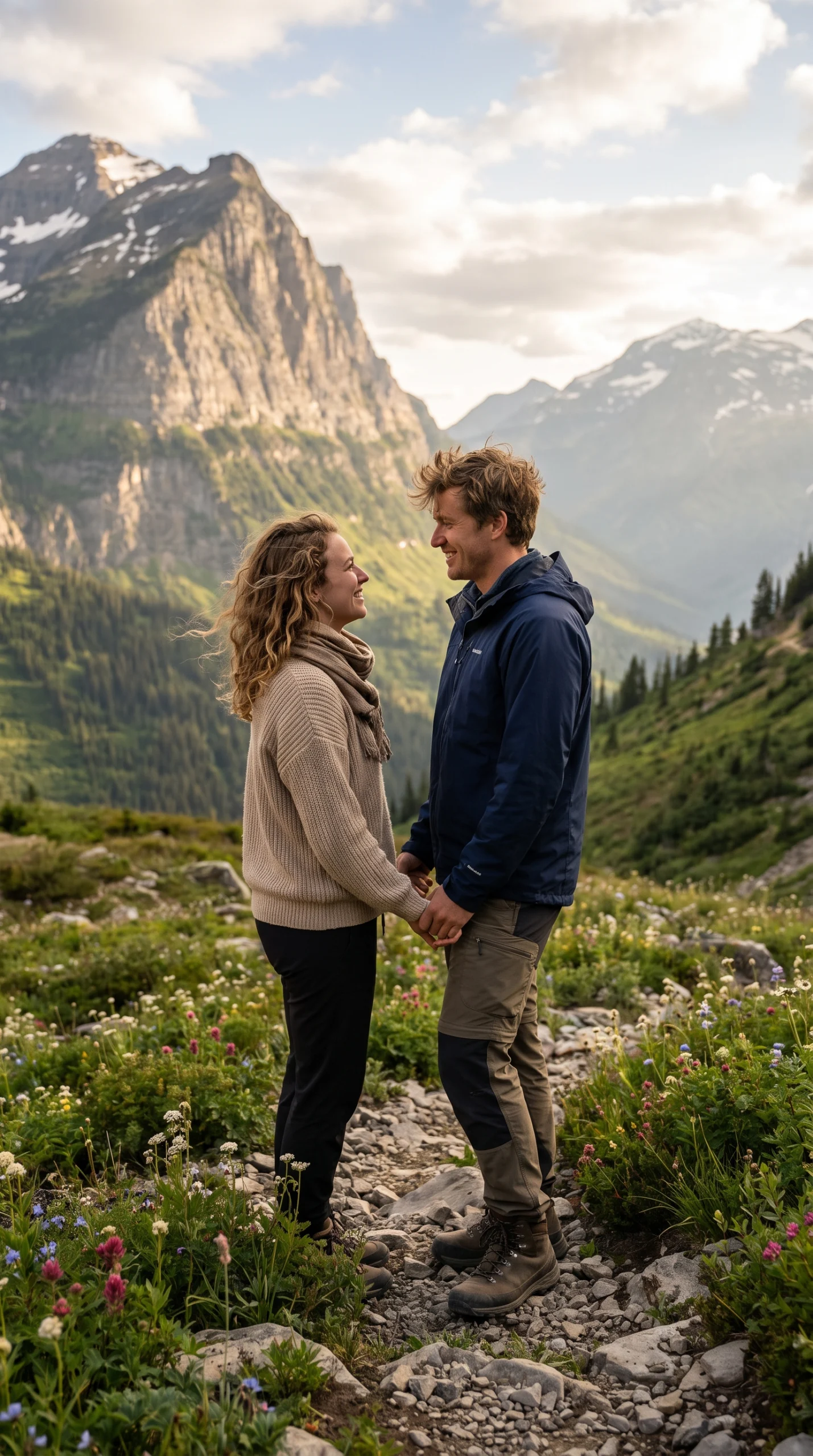 Couple holding hands mountain